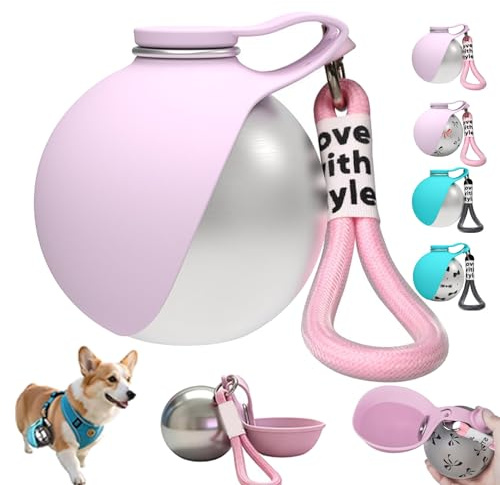 Botella de Agua para Perro 2 en 1, Bebedero para Perro Portatil de Acero Inoxidable 285 ml con Cuenco de Silicona Plegable, Antifugas para Paseos, Viajes y Senderismo (Rosa-A)