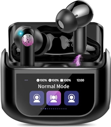 Thunelec Auriculares Inalambricos con Pantalla Táctil LED, 2026 Nuevo Auriculares Bluetooth 5.4 con Reducción de Ruido ANC+ENC y HD Mic, 48H Cascos Inalambricos con HiFi Estéreo/5 Modos EQ, Negro