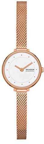 Skagen Gitte Uhr für Damen, Quarzwerk mit Edelstahl- oder Lederarmband, Roségoldton und Weiß, 22MM