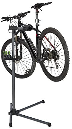 Relaxdays Fahrrad Montageständer, höhenverstellbarer Wartungsständer, für Rahmen 25-40 mm, bis 30 kg, mit Ablage, Silber