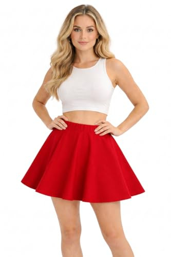 INSAFIANS Ladies Skater Mini Skirt Flared High Waist Stretch School Skirt Guaranteed, Dance, Gym, Casual, Women Kids Girls MINI Skirt(REDLAD16)
