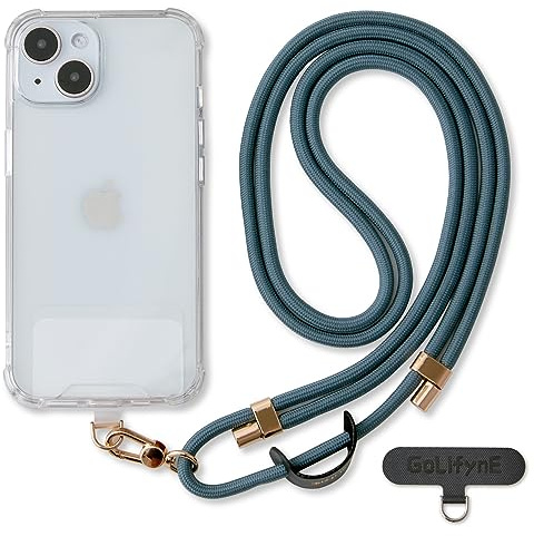 Golifyne 6mm Crossbody Phone Lanyard | 80-150cm Universal Phone Strap | w/ 2 Non-Adhesive Tether Tabs | Compatible with iPhone/Samsung/Huawei Smartphones (no cases included) - Teal