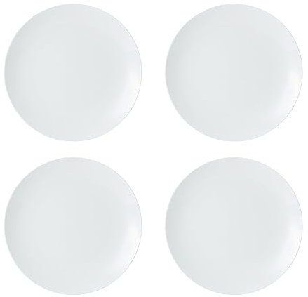 Mikasa Chalk Juego de 4 Platos Llanos de Porcelana, 4x Platos de Porcelana Blanca para el Día a Día y Formal, 27cm - Apto para Microondas y Lavavajillas