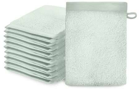 Ôhm Set 10er Waschhandschuh 15x20 cm – 100% Baumwolle 500 g/m² Salbei – extra weich & saugstark – Oeko-Tex