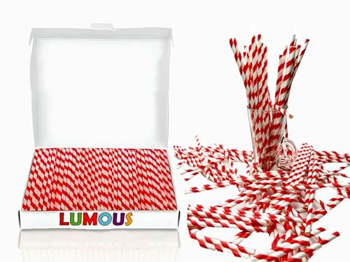 LMS Paper Straws 300 Pack, Paper Drinking Straws Bio Degradable Drinking Paper Straws Wedding Party, Party Straws, Restaurant, Juice Drinking Straws (RED Stripes 300 Pcs)