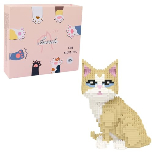 Larcele 924 stycken mikrobyggstenar leksakssats, mini katt klossar bygga byggklossar set KLJM-05 (gyllene korthårig katt)