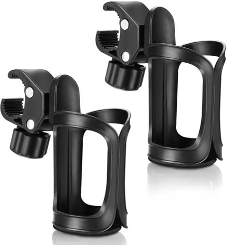 Upgrade Bike Bottle Cup Holder, 2 Pcs 360 Degrees Rotation Cup Holder with Quick Adjust Knob, Adjustable Coffee Bottle Organizer Accommodate, for Bicycle Baby Stroller Wheelchair Motorcycle ﻿ ﻿