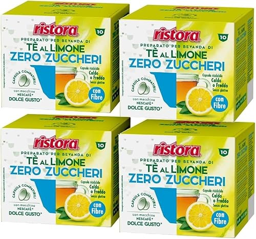 40 Capsule Caffé compatibile con Nescafè Dolce Gusto RISTORA TE' AL LIMONE ZERO ZUCCHERI Bevanda Solubile per Macchine Nescafé a capsule compatibile con Dolce Gusto -