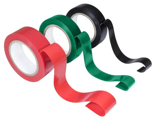 Set 3 Rotoli Nastro Isolante Alto Spessore 0.18mm - 17mm x 6m – Rosso Nero Verde – PVC Ignifugo – Alta Protezione – Per Isolamento Elettrico, Riparazioni e Identificazione – Uso Interno ed Esterno