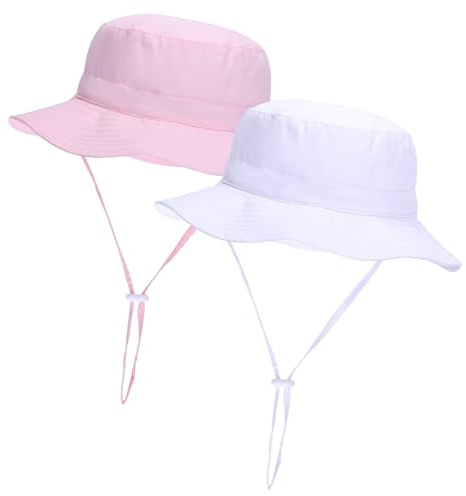 Mayoii Baby Sun Hat, UPF 50+ Kids Bucket Hat for Toddler Boys & Girls, Adjustable & Foldable, Breathable, Lightweight (UK, Alpha, S, White and Pink)