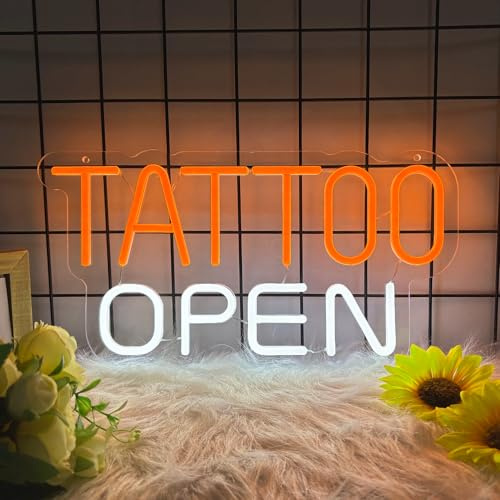 Tattoo Open Neon Sign for Wall Decor, Tattoo Shop Led Sign Business Neon Light Signs Dimmable USB Powered Suitable for Salon Wall Art Decor