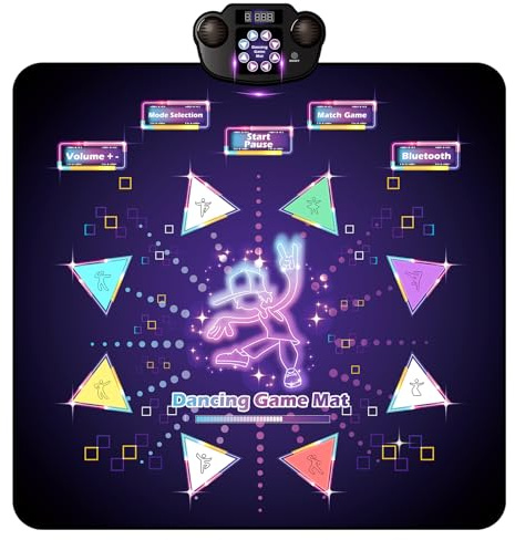 VXVMN Colorful Light Up Dance Mat for Kids, Music Dance Play Mat for Girls Boys, 8 Arrows Dancing Pad Bluetooth & Rechargeable, 6 Game Modes, Gifts Music Dance Games Toys for 3 4 5 6 7 8 9 Years Old