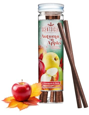 Juego de 6 varillas aromáticas para árbol de Navidad, 6 unidades, aroma de manzana, incluye ganchos, para Adviento, invierno, difusor de aroma de árbol, aroma a abeto, aroma a abeto