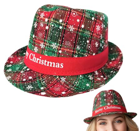 Jul Fedora-hatt, festligt snöflingemönster vikbar huvudbonad, mjuk jul Fedora-hatt, för vänner familj män kvinnor tonåringar festvinnare semester inomhus