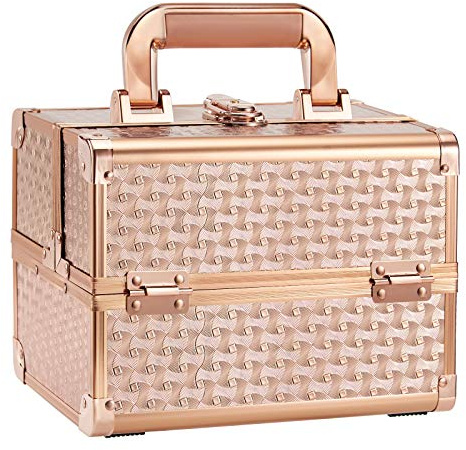 Joligrace Schminkkoffer Schminkkoffer Kosmetikkoffer Beauty Aufbewahrung Make Up Organizer Schmuckkästchen mit Spiegel, abschließbar mit Schlüssel, rose gold, 24 x 17 x 19cm, Klassisch