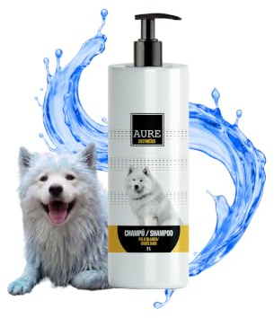 AURE Champú para Mascotas Pelo Blanco 2 L – Champu Perro y Champu Gatos, PH Neutro, Desenredante y Suavizante, champú para Perros Aporta Brillo, Uso Frecuente, Sin Parabenos ni Siliconas