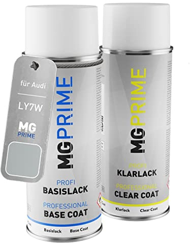 MG PRIME Billack Spray can set för Audi LY7W / Y7W / 5B Lichtsilber Metallic/Light Silver Metallic Base coat klarlack spray can 400ml