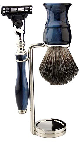 Set de afeitado de 3 piezas con brocha de afeitar de tejón negro sintética y maquinilla de afeitar (mango de lujo) + acero Dual Stand Special Collection edición limitada