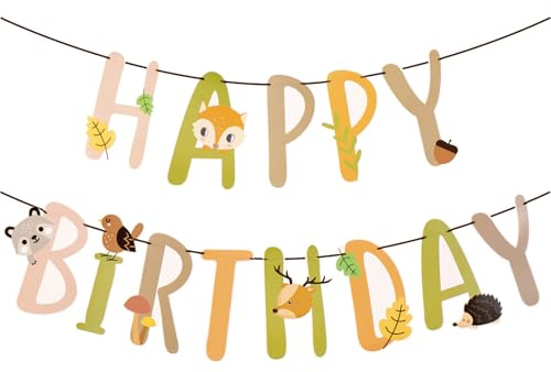 SUNBEAUTY Cartoon Happy Birthday Banner Tiere Geburtstag Party Dekoration Dschungel Partydeko Kinder Geburtstag Safari Dekoration Wald Tier Party(Girlande) Zur Junge Mädchen Foto
