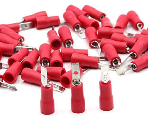 100 Stück Flachstecker männlich rot 0,5-1,5 mm² Steckbreite 2,8 mm Teilisoliert PVC Steckverbinder Kabelsteckschuhe Kabelschuhe Verbinder aus Messing verzinnt