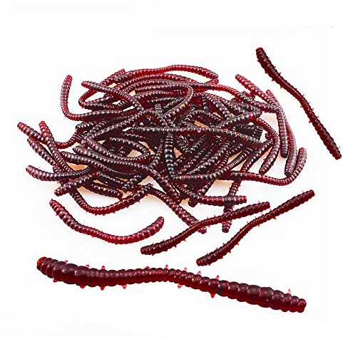 Senven Ver Terre Artificiel, Biomimetic Soft Silicone Ver Terre Appâts Ver La Pêche Leurres Simulation vers Rouges en Plastique Vert Environnement Fort Tentation Appât Faux - Red Worm 100Pcs