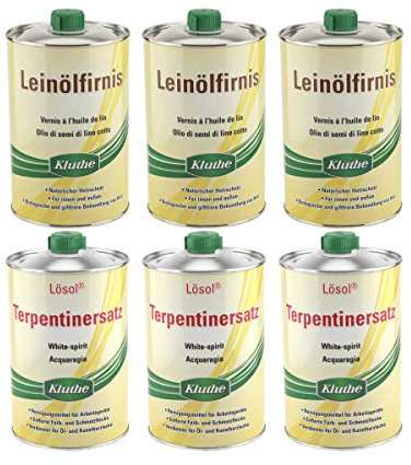 Set Kluthe 3 x Leinölfirnis 1 Liter + 3 x Lösol Terpentinersatz 1 Liter