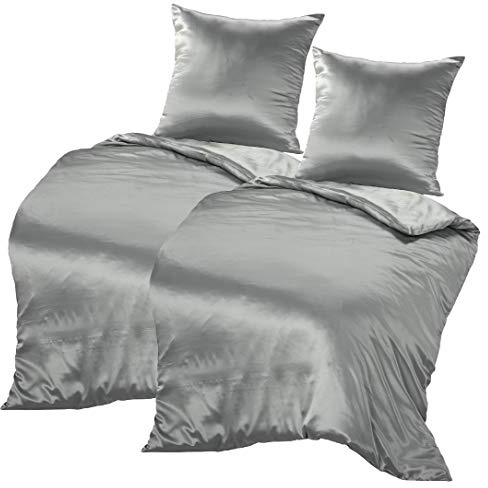 THXSILK 100% Seidenbettwäsche Set 4 teilig, 2 Bettbezüge 135 x 200 cm und 2 Kissenbezüge 80 x 80 cm, 19 Momme Maulbeerseide Bettwäsche, Weich Komfortabel und Glatt, Grau