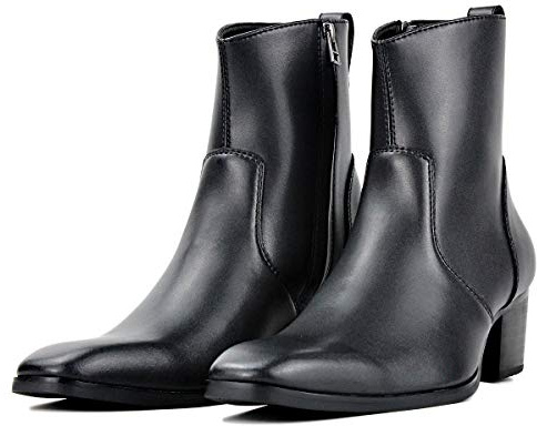 OSSTONE Stivaletto da Uomo Heel Chukka in Synthetic Leather Stivaletti firmati Scarpe Casual Tacco Chelsea Stivali OS-JY016-IT EU47, US13 Nero