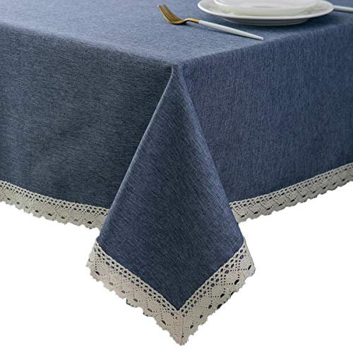 EHouseHome Tischdecke aus Leinen mit Spitzenbesatz – wasserdicht/auslaufsicher/schmutzabweisend/knitterfrei/ölbeständig – für Bankett, Partys, Abendessen, Küche, Jeansblau, quadratisch 178 x 178 cm