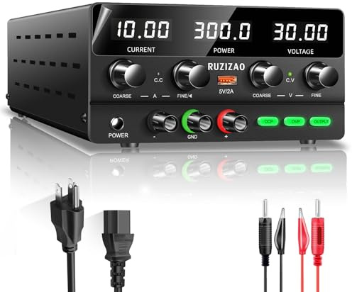 NICE-POWER Fuente de alimentación CC Variable: 30 V 10 A, conmutación Ajustable, regulada, Alta precisión, Pantalla LED de 4 dígitos, Puerto USB de 5 V/2 A, Salida y Entrada, Cable de alimentación de