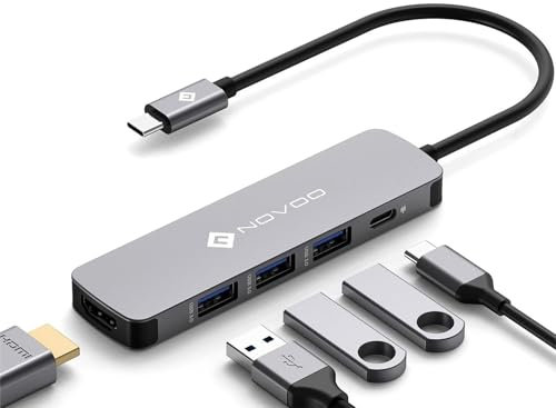 NOVOO USB C Hub 4K@60Hz Adapter MacBook Pro/Air M1 Adapter mit 4K@60Hz HDMI,100W PD,3 x USB 3.0 Anschlüsse Aluminium Multiport Dock kompatibel für MacBook M2 M3,Surface,Laptop,andere Typ C Geräten