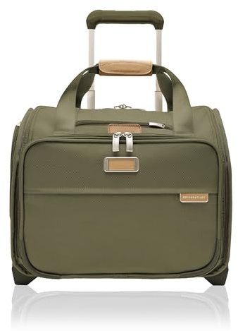 Briggs & Riley 2-Wheel Cabin Bag - Carry On Luggage for Travel, Suitcases with Wheels, Softside Rolling Bag for Men & Women, Interlocking Handle, Self-Repairing Zipper - Baseline Collection, Olive