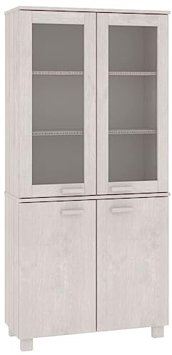 vidaXL Solid Pine Wood and MDF Highboard Hamar Collection in White – Ample Storage Side Cabinet with Shelves and Doors for Spacious Interior Organization