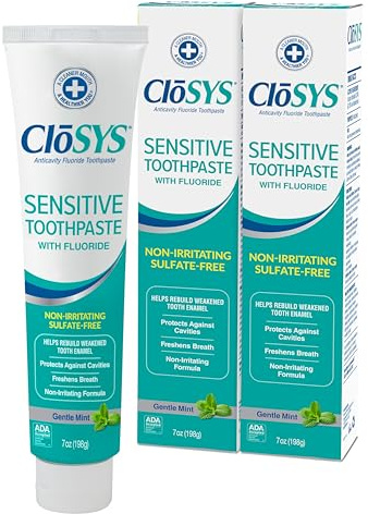 CloSYS Fluoride Toothpaste, 7 Ounce (Pack of 2) Gentle Mint, Whitening, Enamel Protection, Sulfate Free
