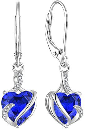 FJ Damen Ohrringe Geburtsstein 925 Sterling Silber Infinity Unendlichkeit Hängend Ohrringe Schmuck Geschenke für Damen Frauen Mutter Freundin Mama