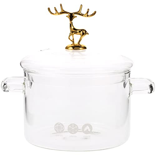 GANAZONO High Borosilicate Glass Stew Pot with Elk Style Lid Transparent Soup Pot for Noodles Simmering and Home Kitchen Cooking Heat Resistant Non-Slip Handles