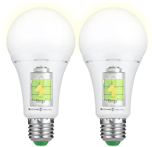 Elrigs Lampadina E27 con batteria, 7W lampadina a LED ricaricabile con batteria da 2500 mAh, luce bianca neutra (4000 K), luce di emergenza, confezione da 2