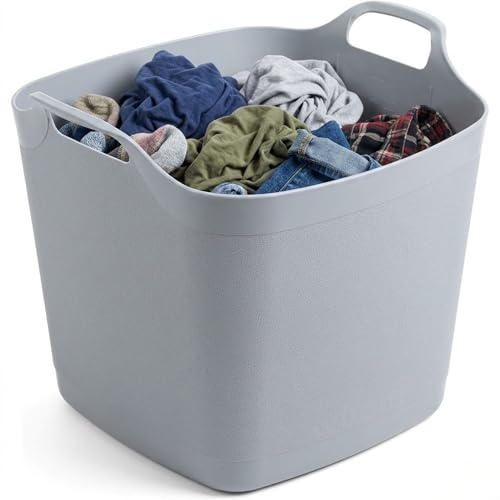 SAVING HUB Flexible Tub 15L 25L 40L Heavy Duty Plastic Flexi Bucket Storage Bins Laundry Garden Multi Purpose Containers with Dual Handles Durable Stackable Flexible Utility Tubs (15 Litre, Cool Grey)