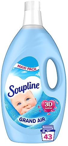 SOUPLINE - Adoucissant Dilué 3D Grand Air - Formule Active à Froid - 92 % d'Ingrédients d'Origine Naturelle - Bouteille de 2,85 L