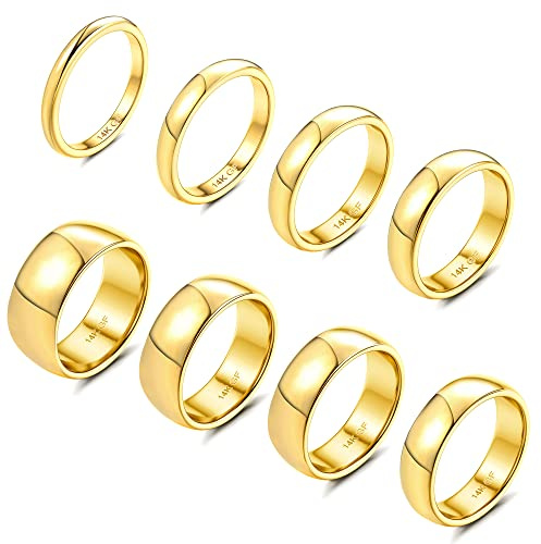 Morfetto 8 st 14K guld fyllda ringar i rostfritt stål stapelbara ringar för kvinnor flickor uttalande band enkel tunn stång ring guld ring set storlek 9-22, 9, Rostfritt stål