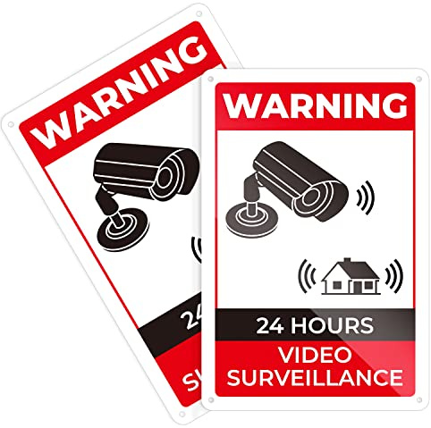 K&F Concept 2-Pack 24 Hour Video Surveillance Signs，Metal Warning Safety CCTV Sign，20cm x 30cm Reflective Aluminum CCTV Operation，Security Camera Recording Sign，Easy to Mount w/ 4 Pre-Drilled Holes