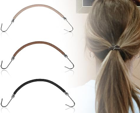 KAPSING 3 Stück elastische Haargummis mit Haken, elastische Haken Haargummi Bungee, einstellbar PferdeschwanzHalter, für die meisten Frisuren geeignet