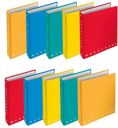 Pigna - Monocromo - 001314925, Cartella cartonata plastificata a 4 Anelli, Colori Assortiti, Formato A5 (18.5x22 cm), 5 Pezzi (Confezione da 2)