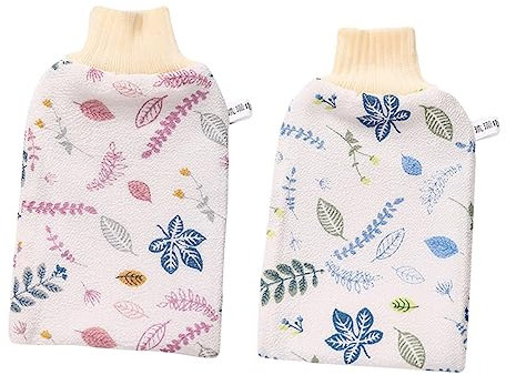 POPETPOP 2stücke Badehandschuhe Duschhandschuhe Körper Peeling Massage Gerät Gedruckt Waschen Handtuch