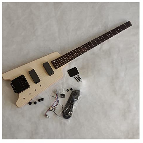 Fachmann E-Gitarren-Bausatz 4-saitiges, Unfertiges Headless-E-Bass-Kit Mahagoni-Holzkorpus Selbstbau Gitarrenkit