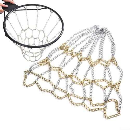 DAZZLEEX Basketballnetz aus Metall, Standardgröße, Metallkette, Basketballnetz, 12 Schnallen, für den Innen- und Außenbereich geeignet