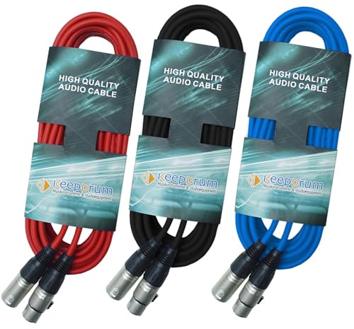 keepdrum DMX Kabel Câble d'éclairage XLR 3 broches 15 m Rouge Bleu Noir