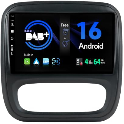SXAUTO Android 16 -[Built-in DAB]- IPS Autoradio für Renault trafic 3 / Opel Vivaro B (2014-2021) - Eingebaut Carplay/Android Auto - Kamera + MIC - 4G+64G - 360-CAM SWC Fast-Boot WiFi - 2 Din 9 Zoll