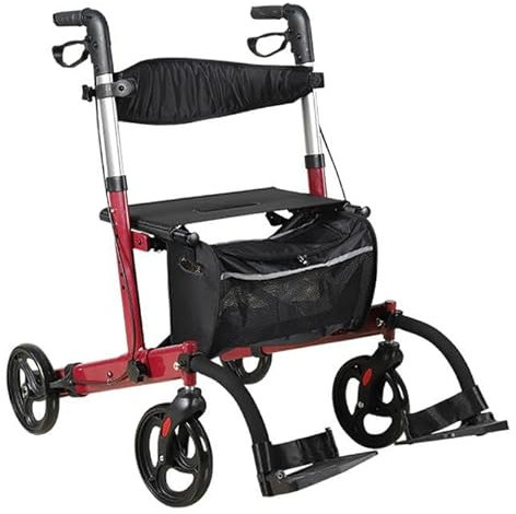 Rollator in Alluminio Pieghevole,Deambulatore per Anziani con 4 ruote,deambulatore da esterno,Girello anziani,Deambulatore Girello per Anziani e Disabili Pieghevole red