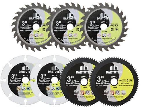 DARTOTEK Lame de scie circulaire pour la coupe du bois HSS/TCT/Cemented Carbide 75mm Disque à tronçonner pour bois et plastique 10mm, 7pcs